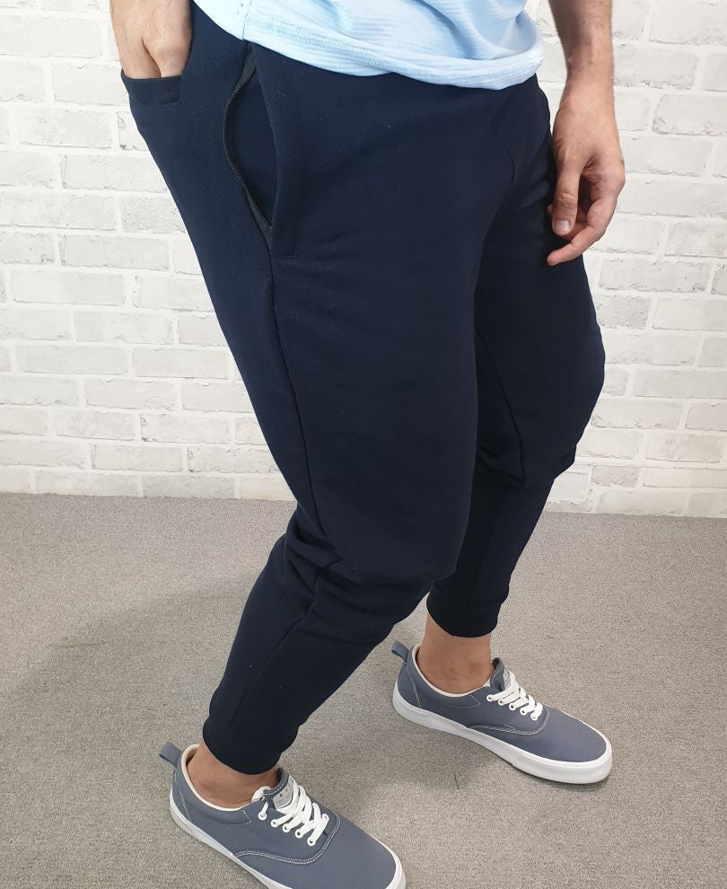 Navy Blue Plain Ribbed Joggers