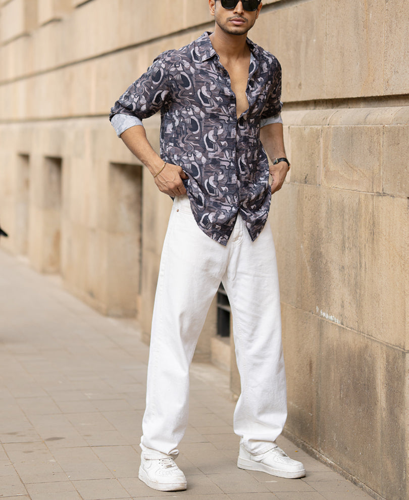 Multi Colour Regular Fit Full Sleeves Printed Shirt
