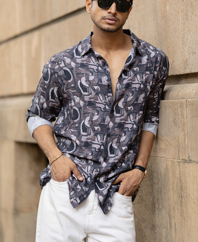 Multi Colour Regular Fit Full Sleeves Printed Shirt