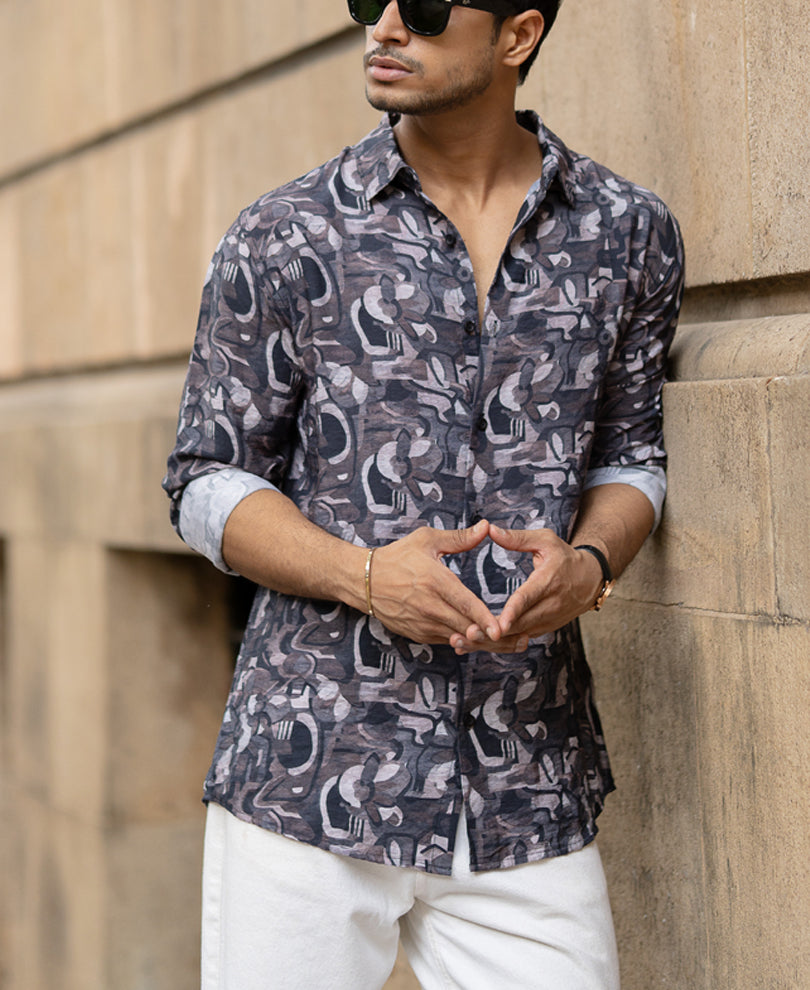 Multi Colour Regular Fit Full Sleeves Printed Shirt