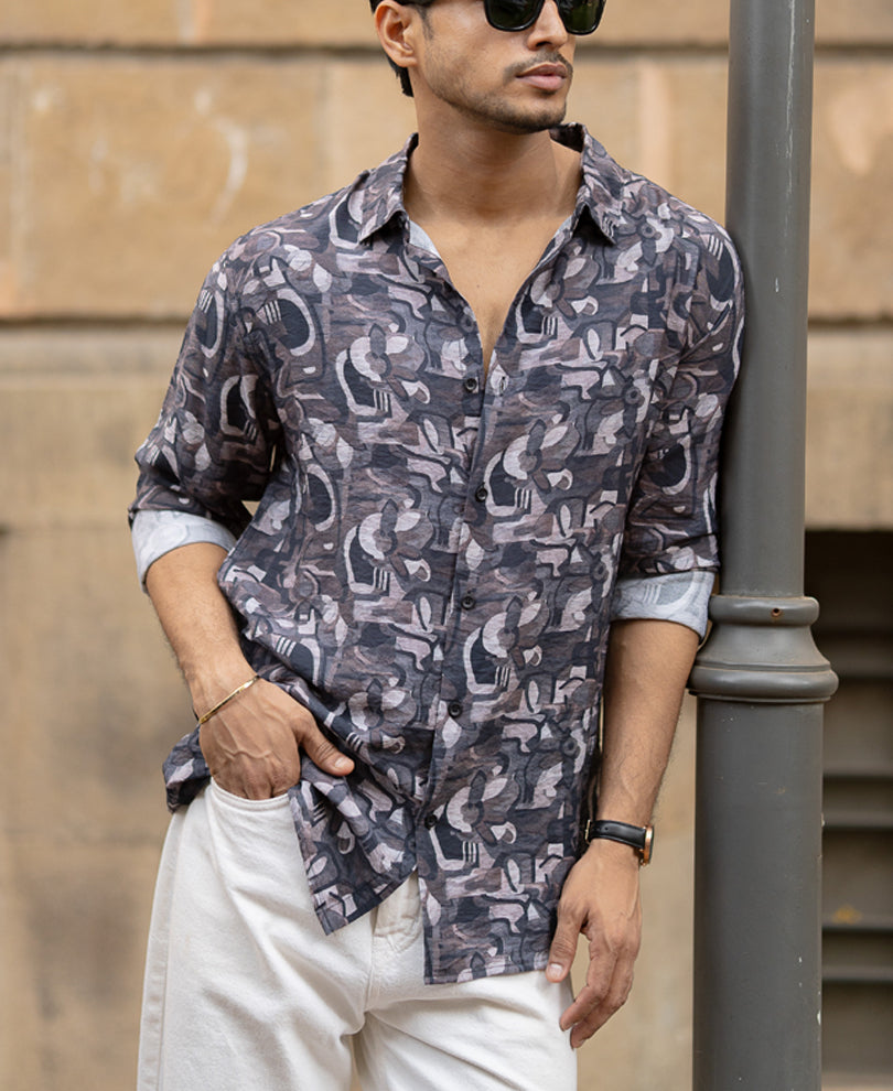 Multi Colour Regular Fit Full Sleeves Printed Shirt