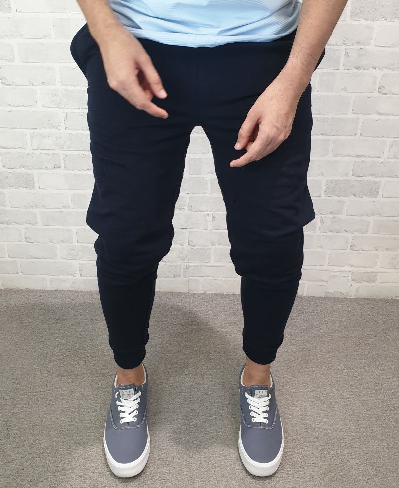 Navy Blue Plain Ribbed Joggers