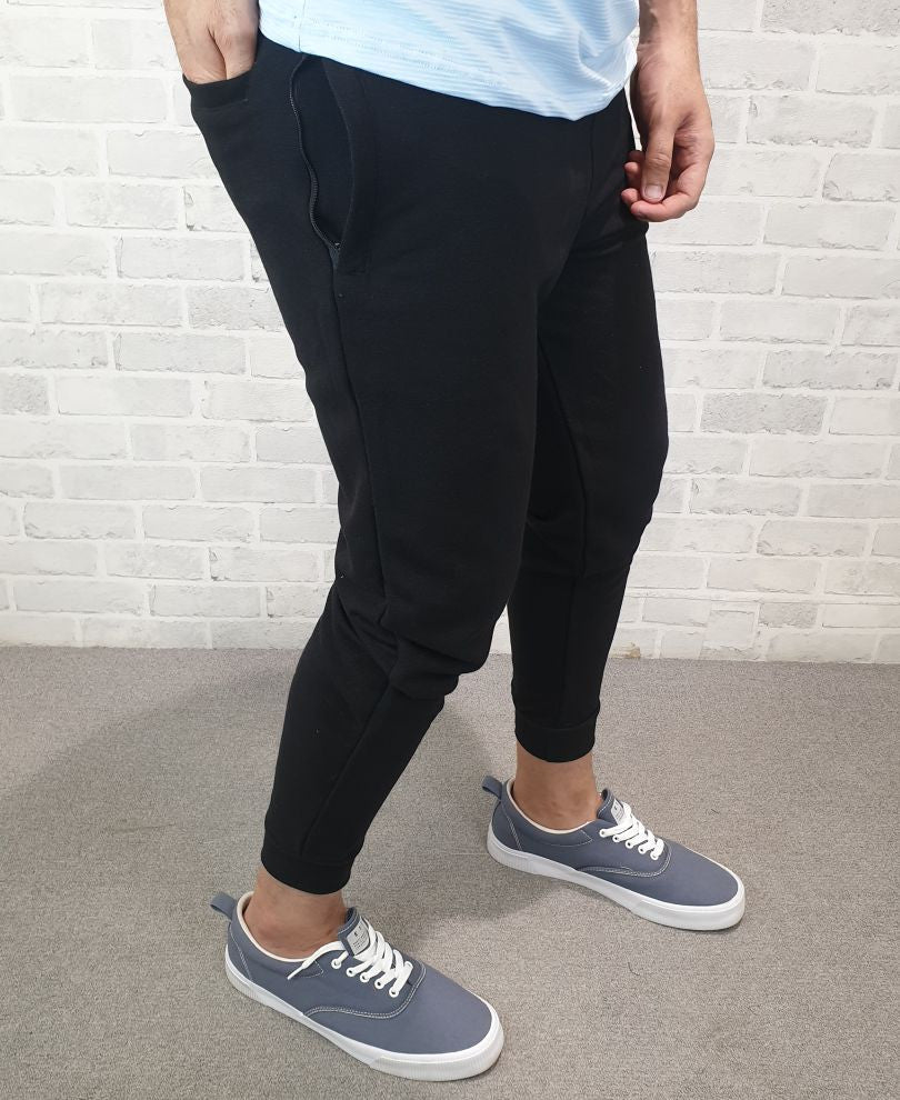 Black Plain Ribbed Joggers