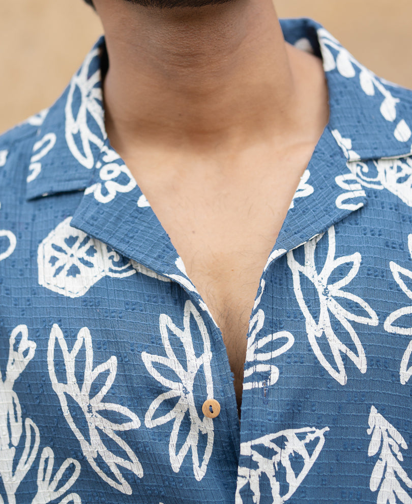Blue Floral Print Structured Shirt