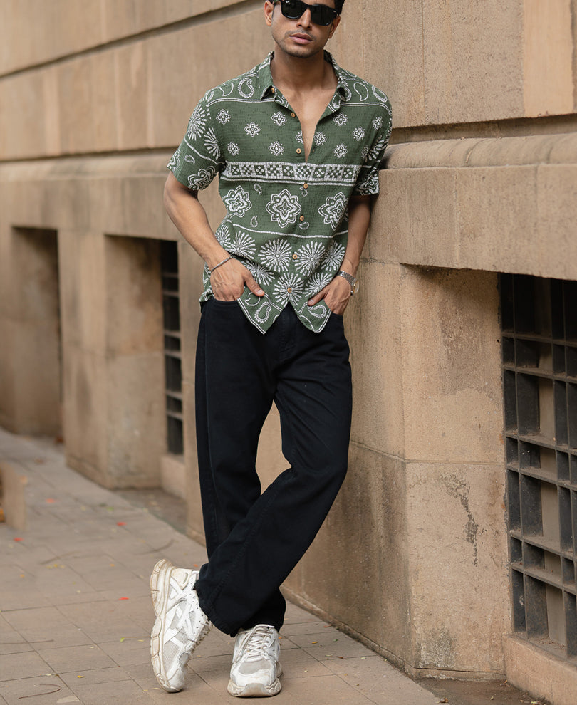 Olive Bohemian Print Shirt