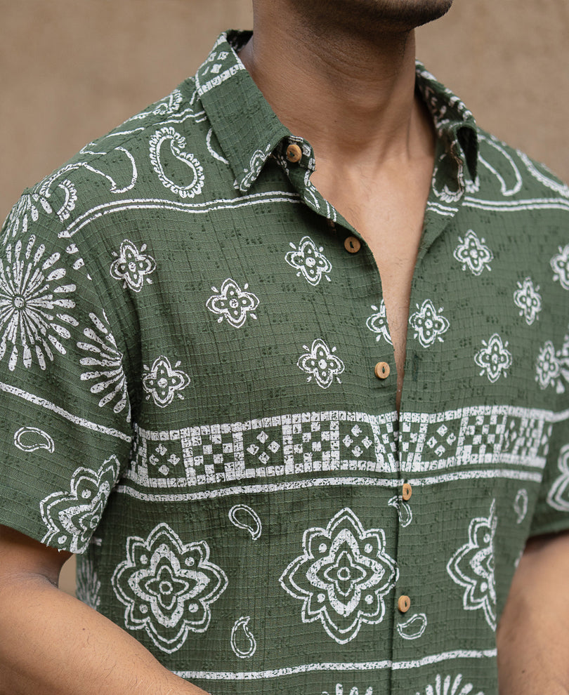 Olive Bohemian Print Shirt