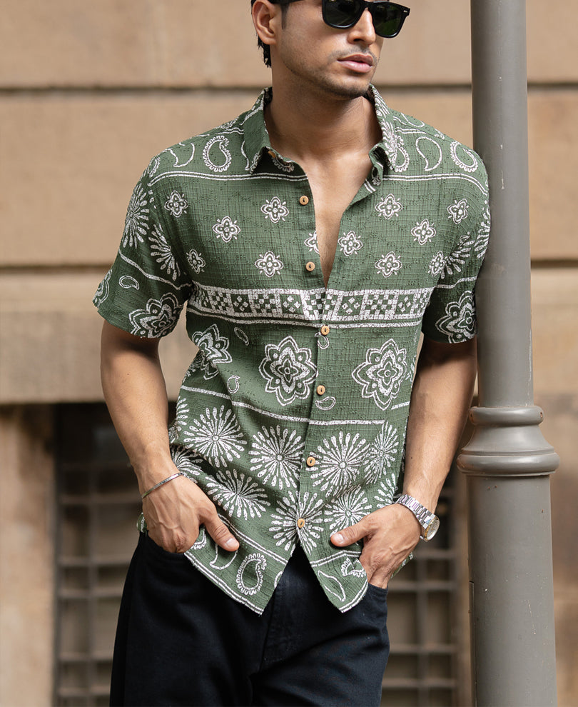 Olive Bohemian Print Shirt