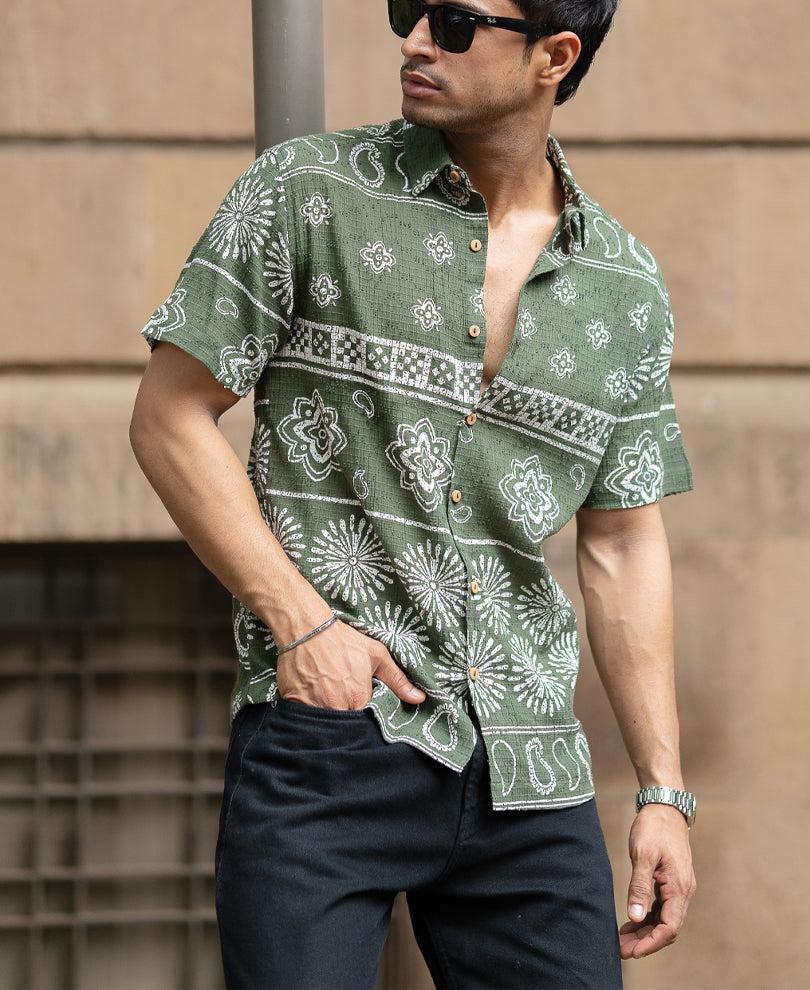 Olive Bohemian Print Shirt
