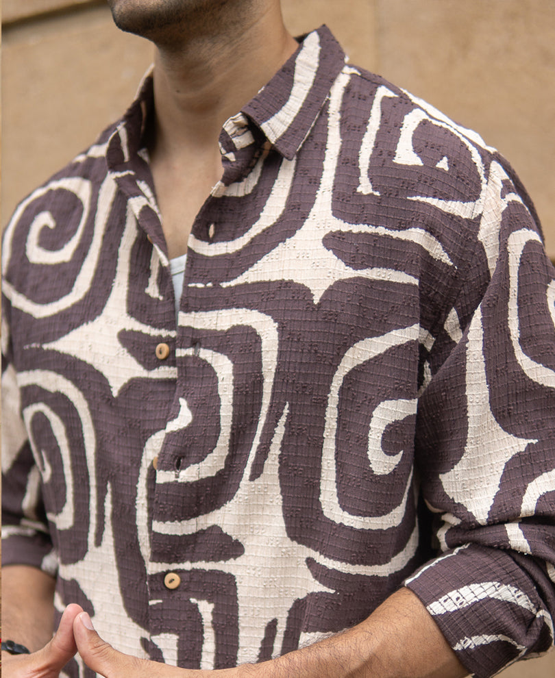 Coffee Brown Abstract Print Shirt