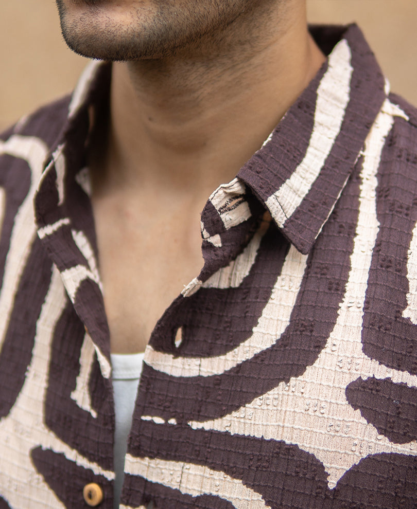 Coffee Brown Abstract Print Shirt