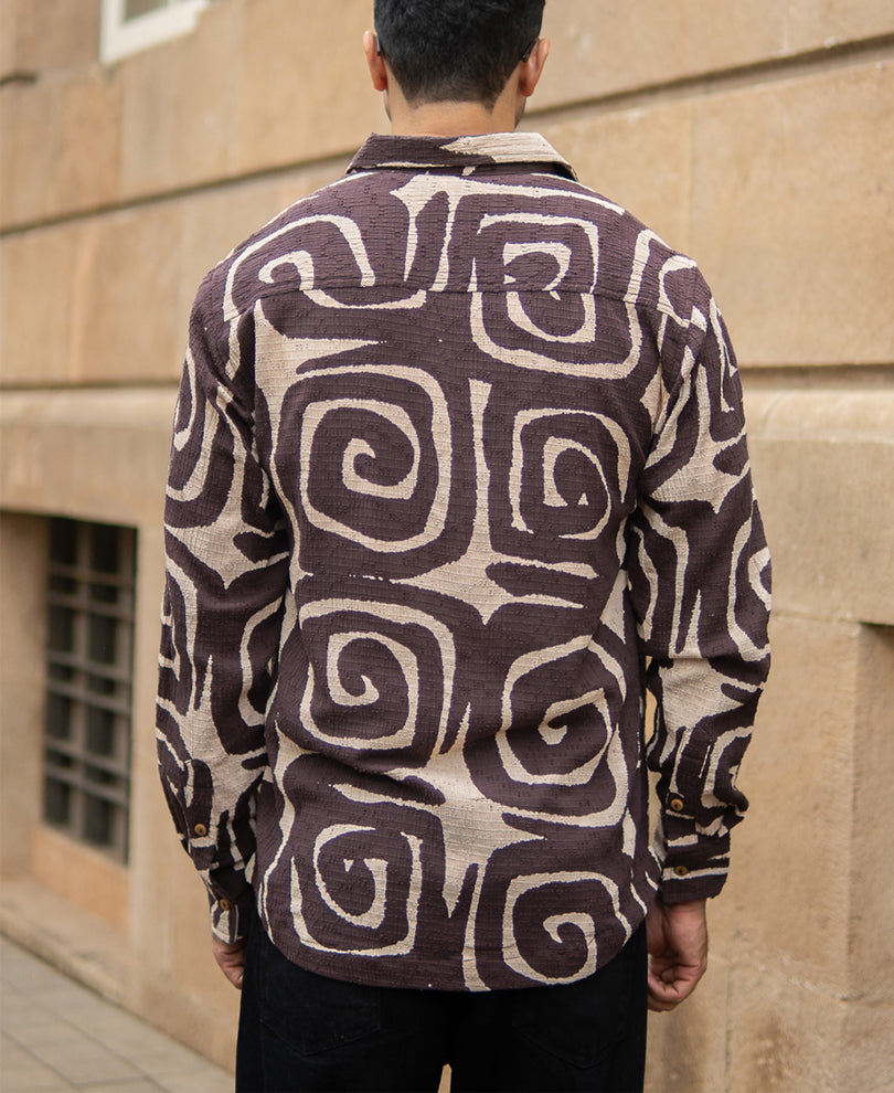 Coffee Brown Abstract Print Shirt