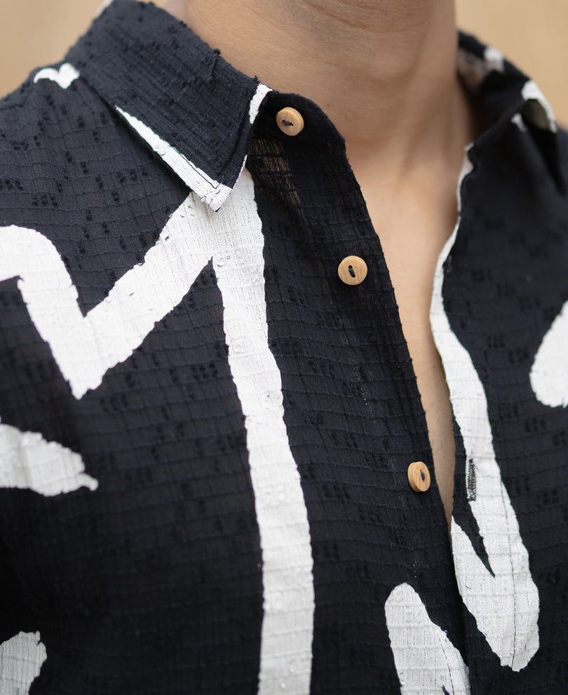 Black Abstract Line Print Shirt