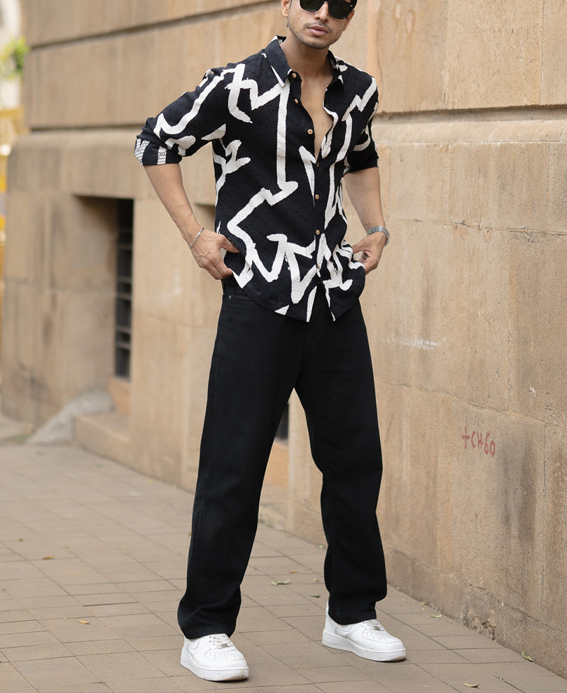 Black Abstract Line Print Shirt