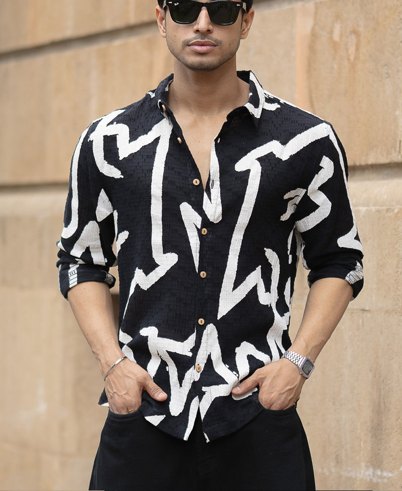 Black Abstract Line Print Shirt