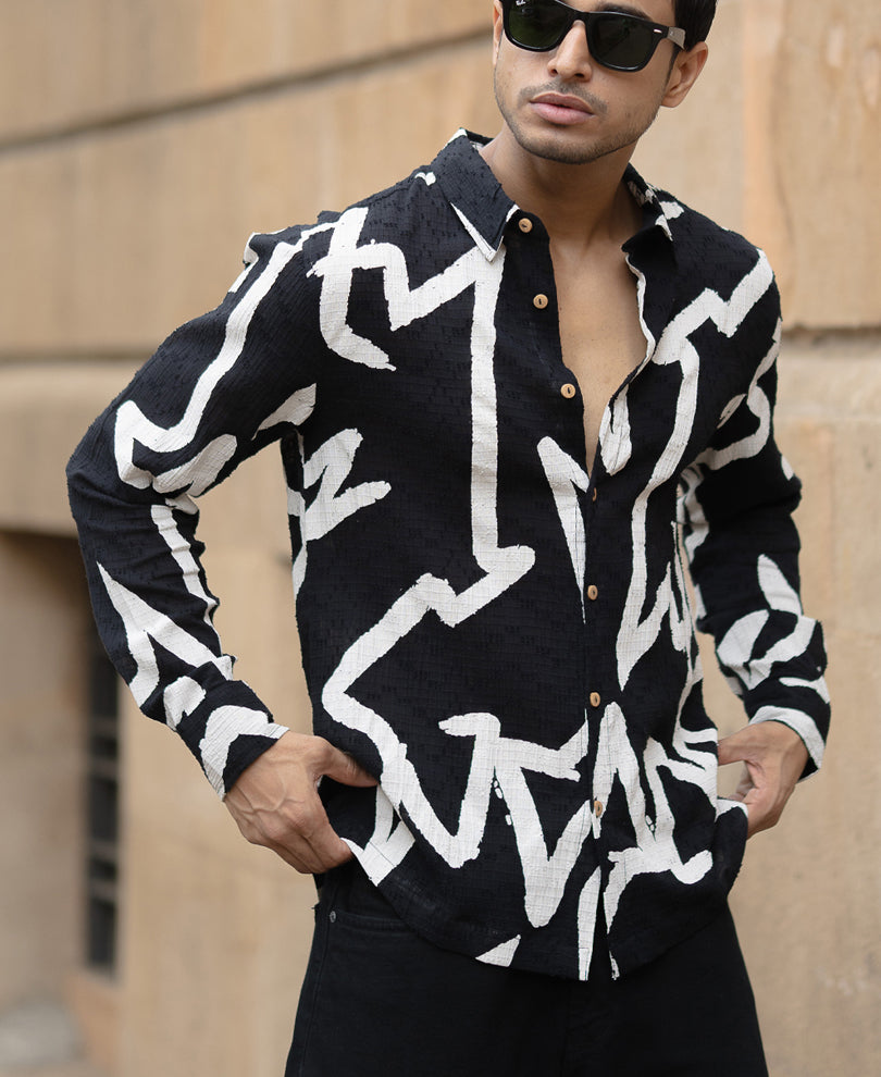 Black Abstract Line Print Shirt