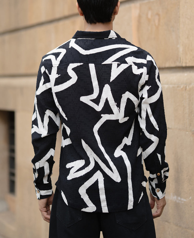 Black Abstract Line Print Shirt