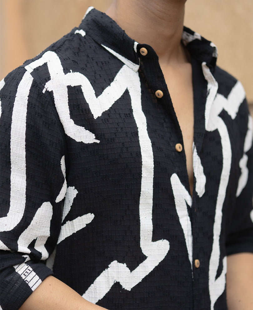Black Abstract Line Print Shirt