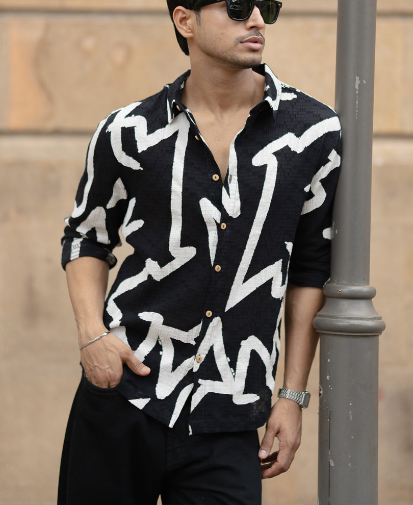 Black Abstract Line Print Shirt