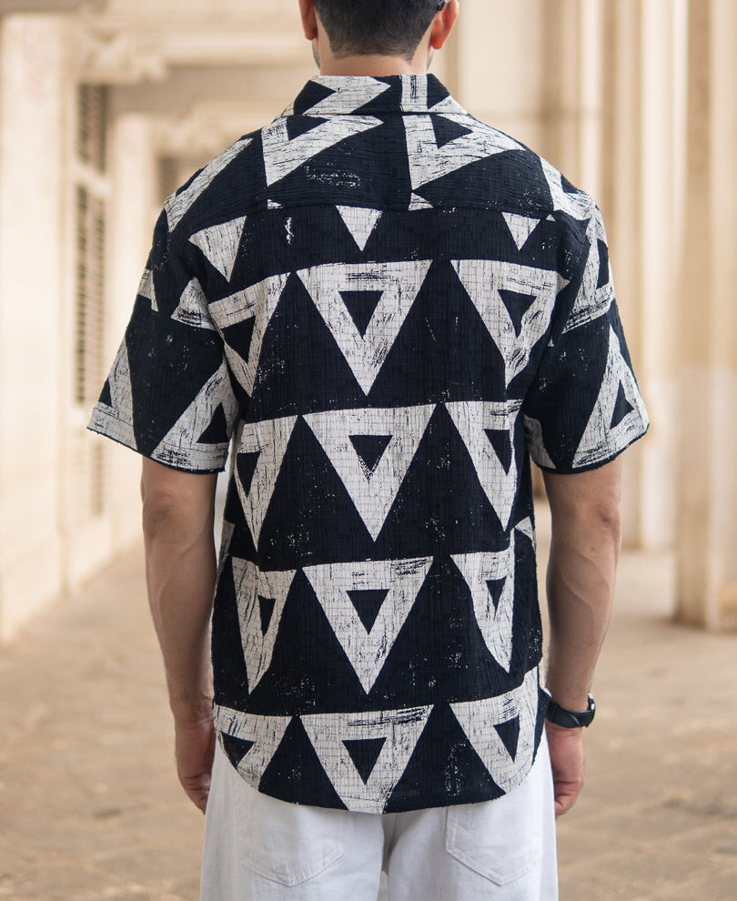 Black Geometric Structured Print Shirt