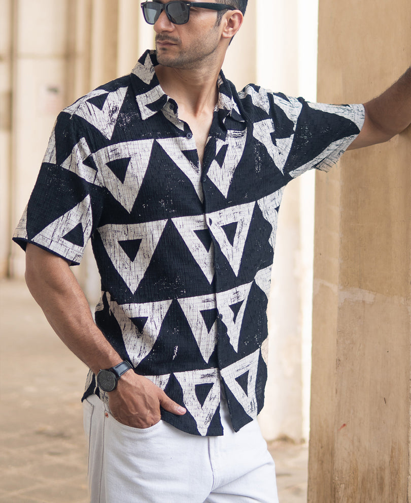 Black Geometric Structured Print Shirt
