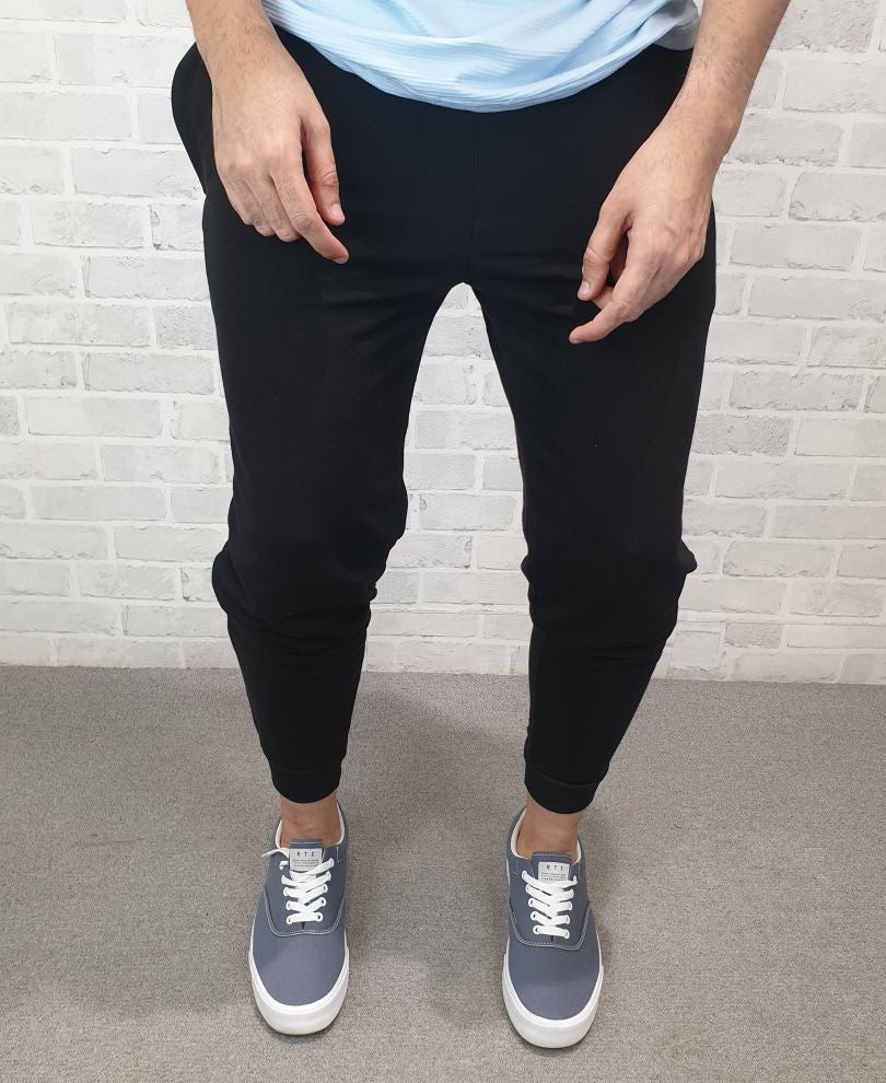 Black Plain Ribbed Joggers