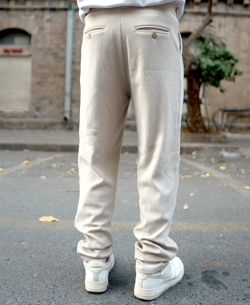 Beige Regular Fit Corduroy Pant