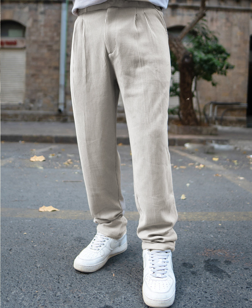 Beige Regular Fit Corduroy Pant