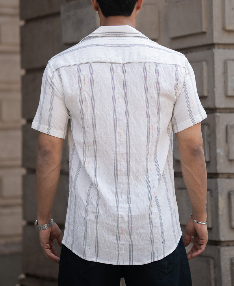White Micro Striped Flowy Shirt