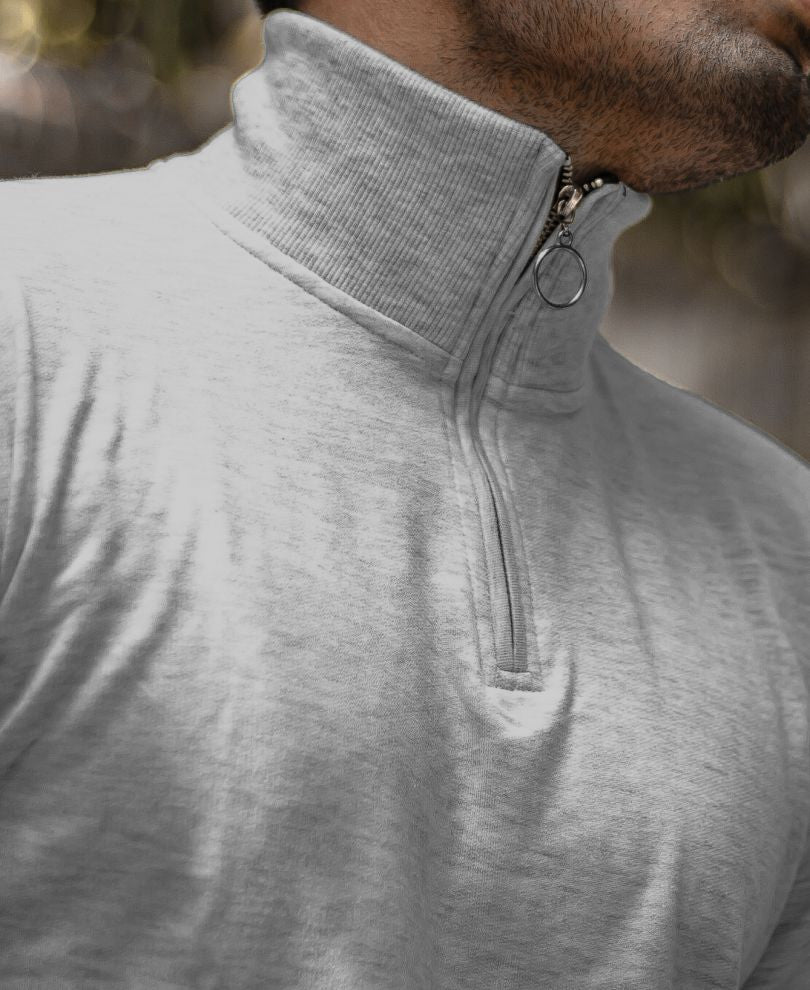 Plain Acro Grey Turtle Neck With Zip Full Sleeves T Shirt