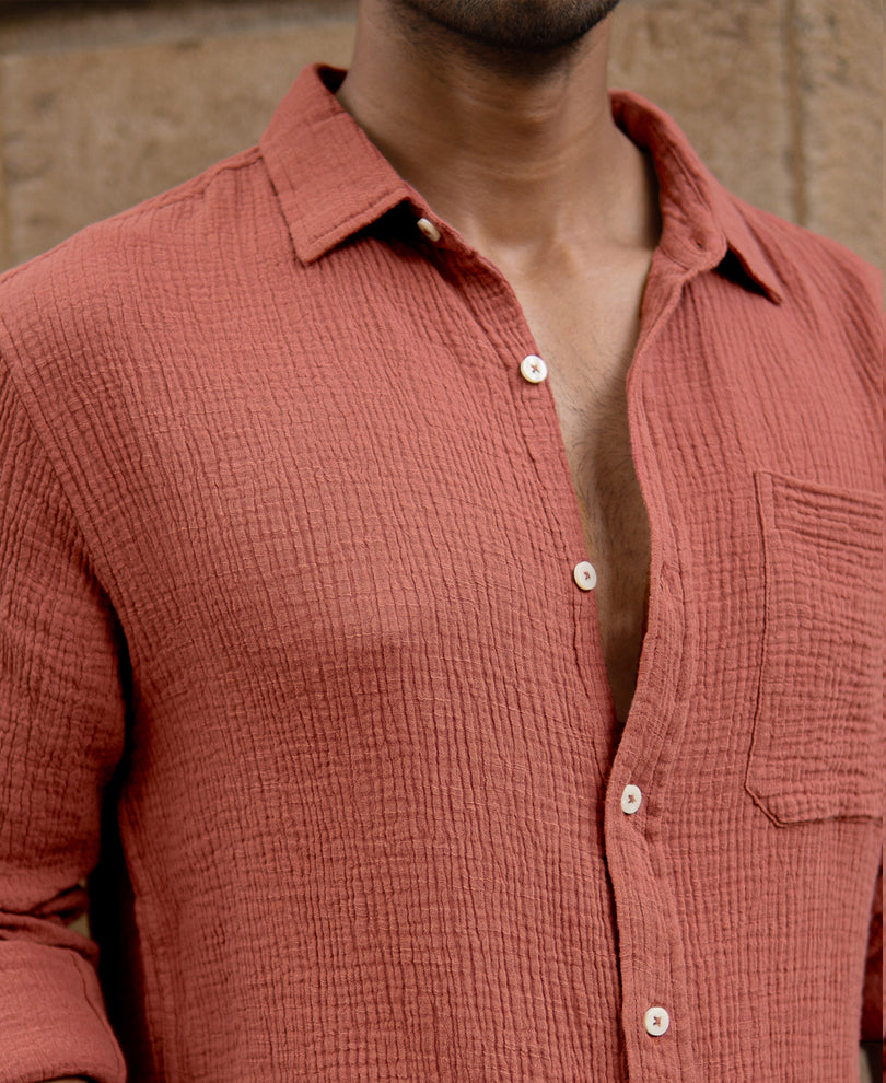 Dusty Coral Crinkled Shirt