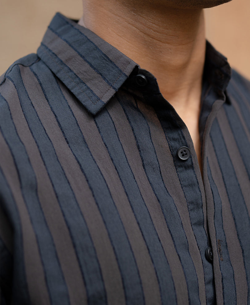 Dark Brown Structured Self Striped Shirt