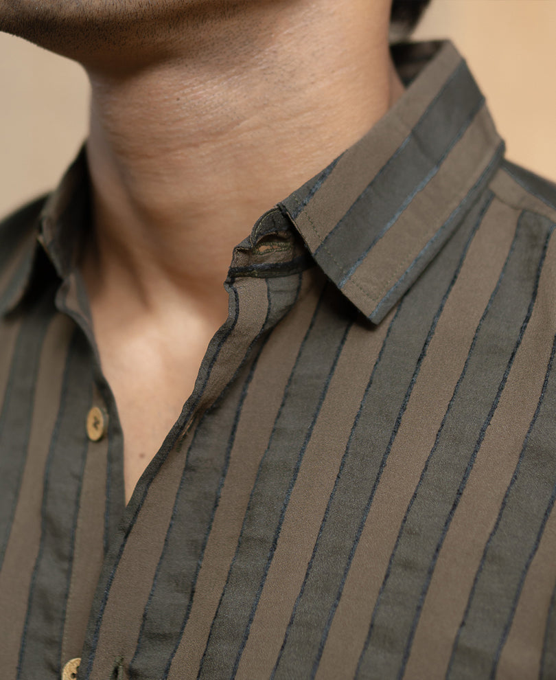 Brown Structured Self Striped Shirt