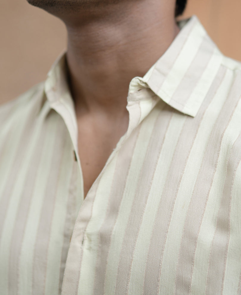 Beige Structured Self Striped Full Sleeves Shirt