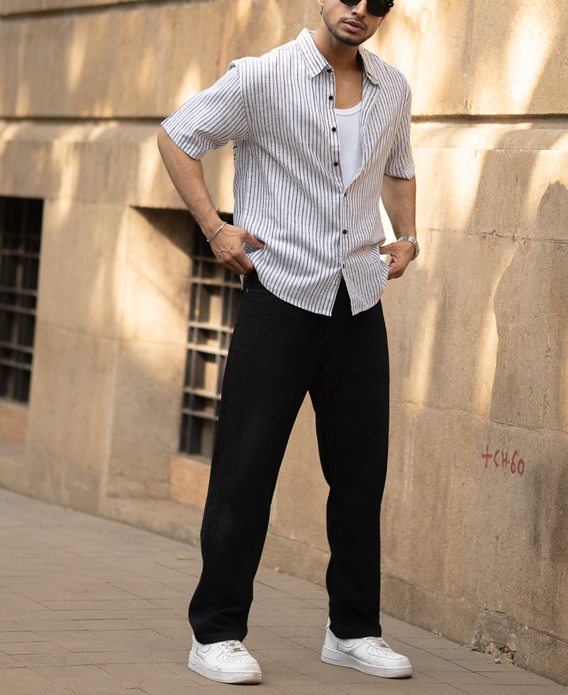 Grey Stripe Shirt With Print