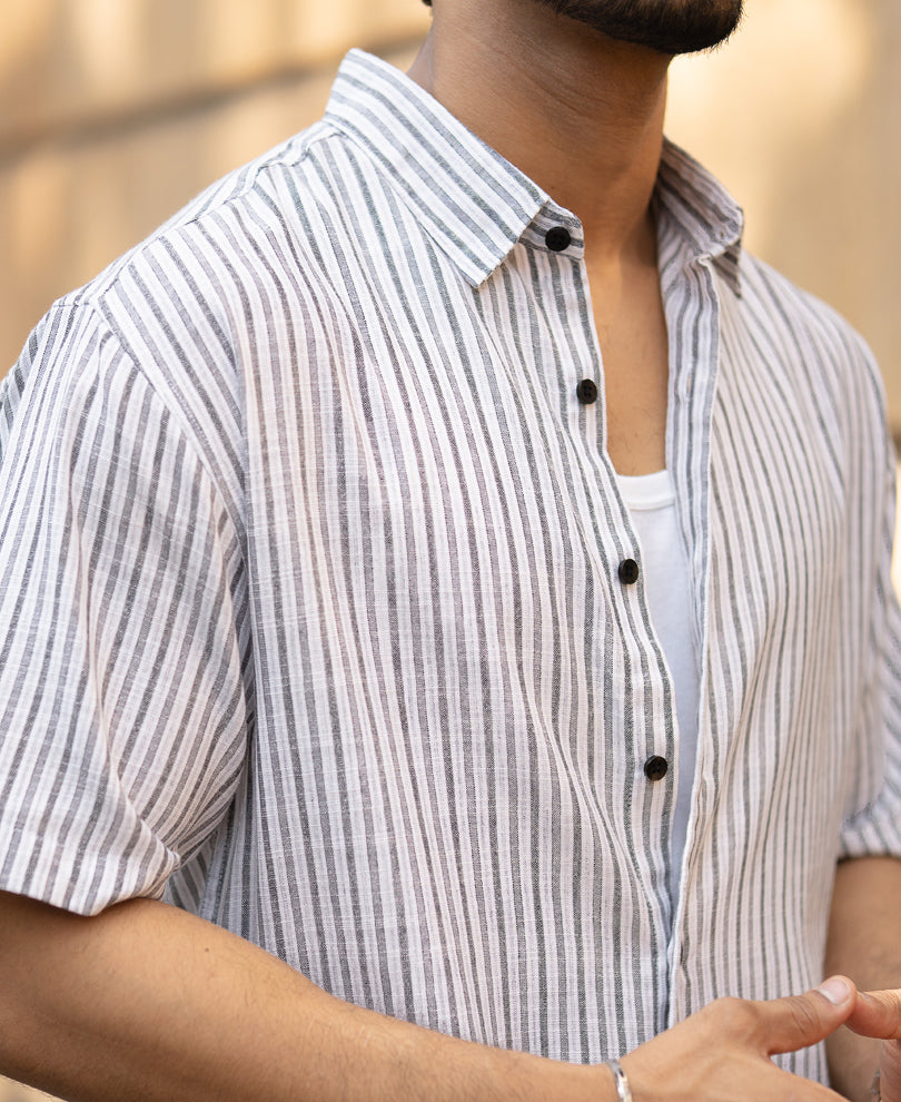 Grey Stripe Shirt With Print
