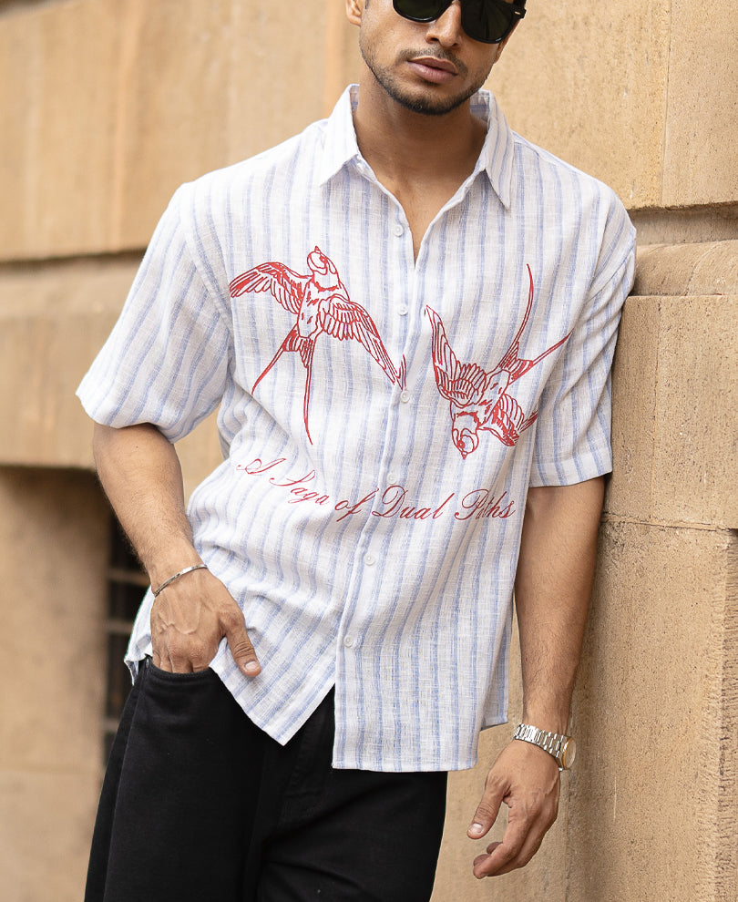 Blue Striped Shirt With Print