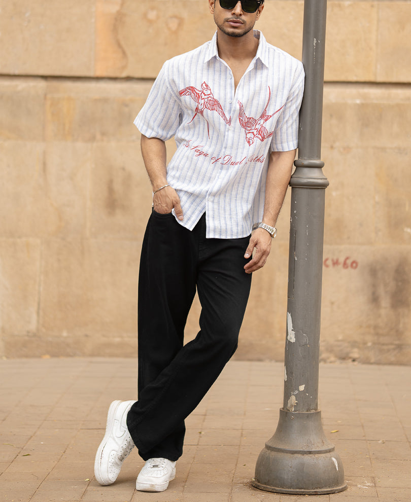 Blue Striped Shirt With Print
