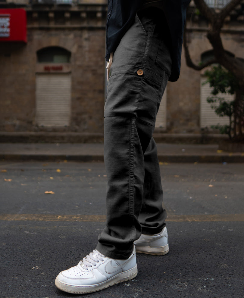 Black Cotton Cargo Trousers