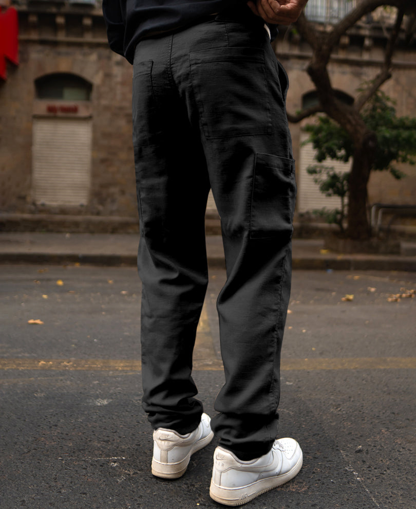 Black Cotton Cargo Trousers