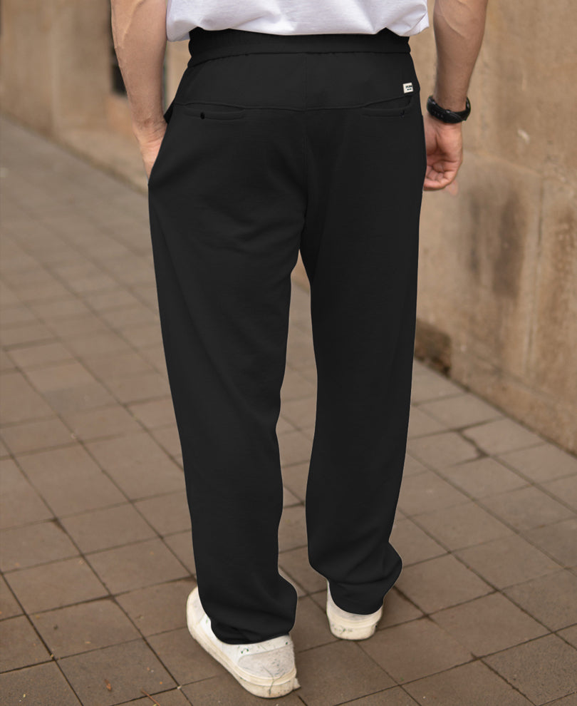 Black Knit Pleated Trackpant