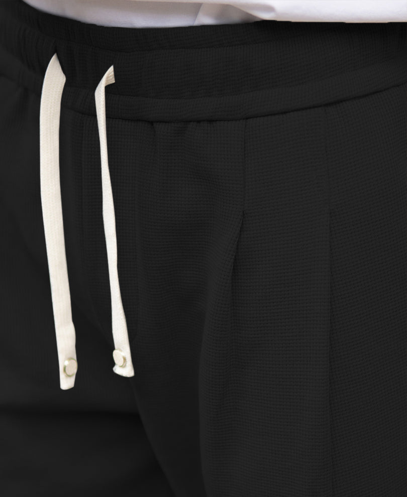 Black Knit Pleated Trackpant