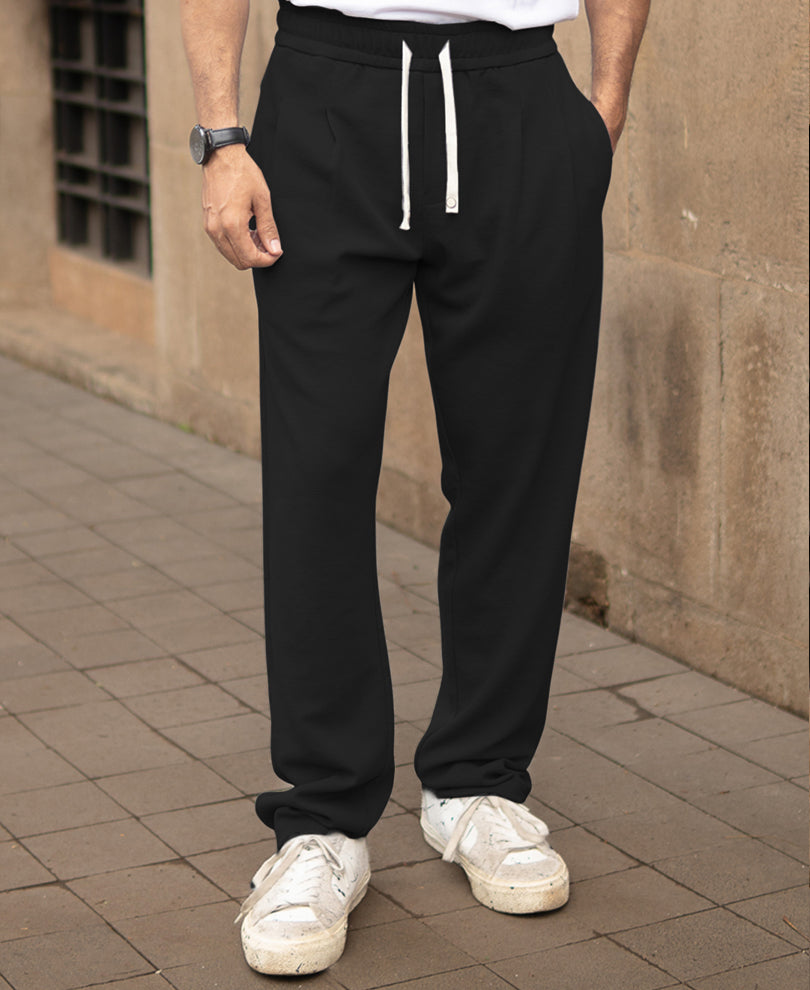 Black Knit Pleated Trackpant