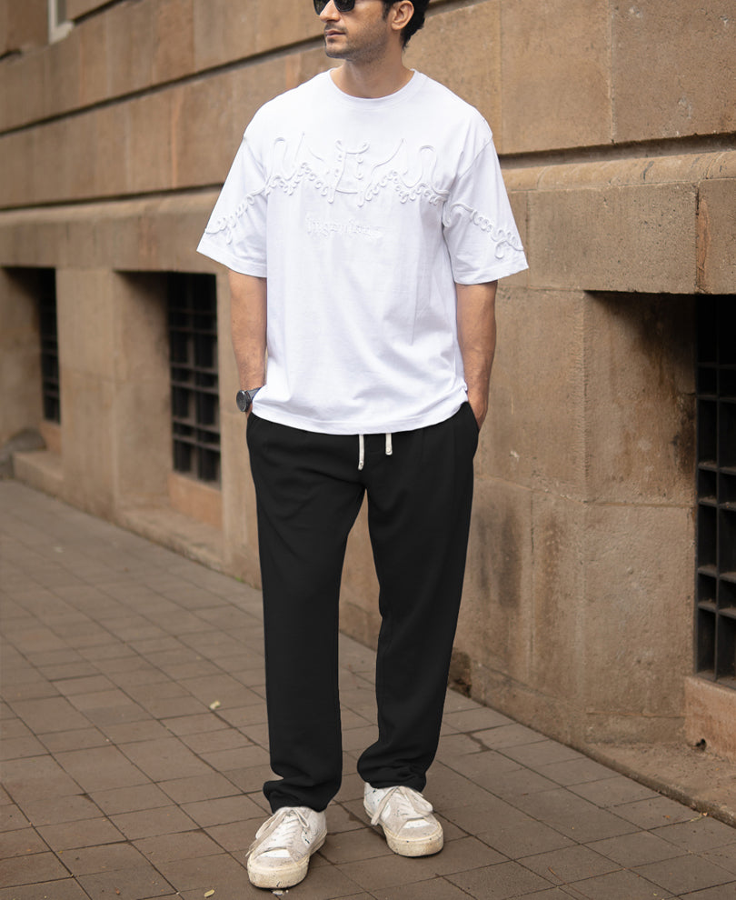 Black Knit Pleated Trackpant