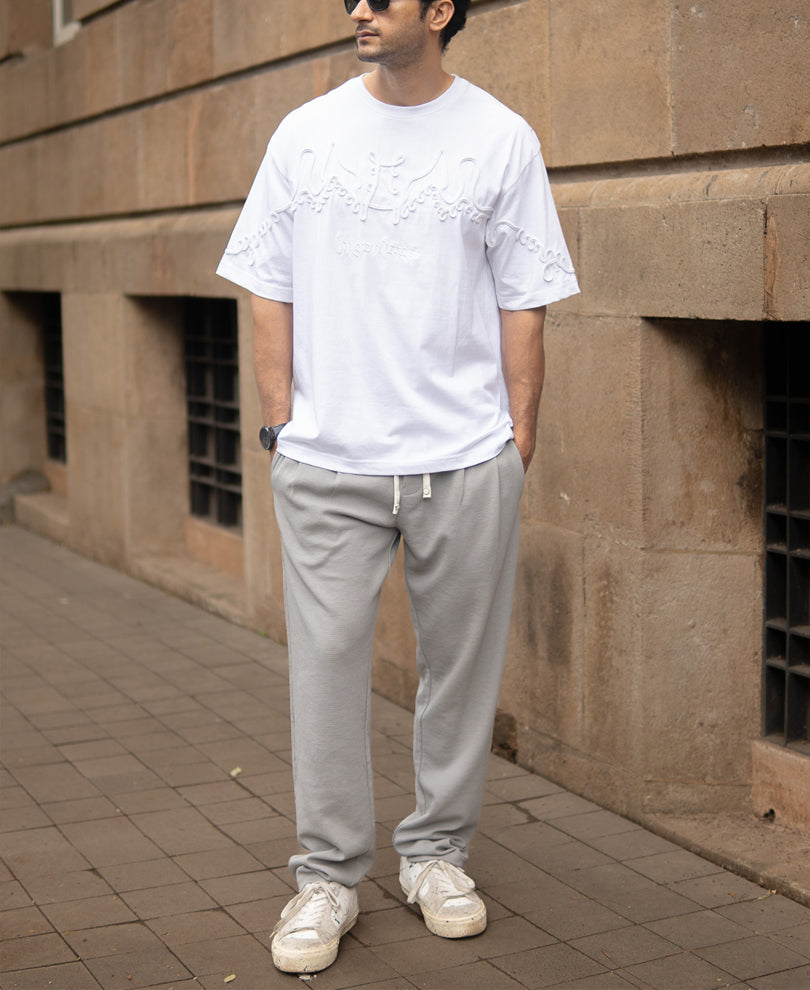 Grey Knit Pleated Trackpant