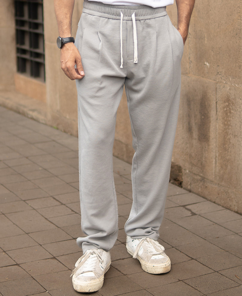 Grey Knit Pleated Trackpant