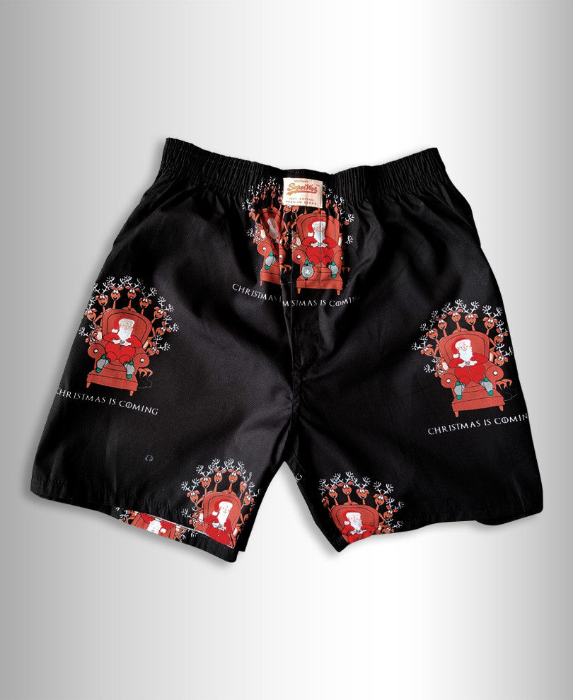 Black Santa Print Boxer