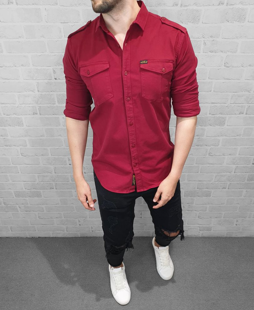 Maroon Plain Denim Shirt