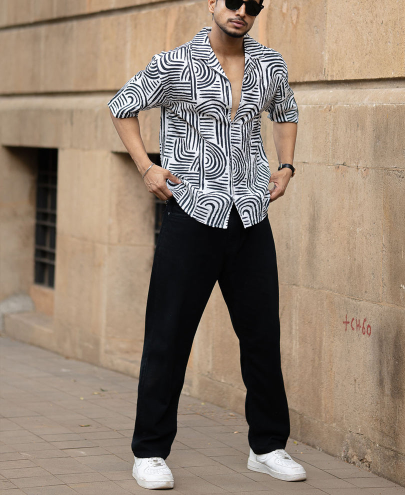 Black Abstract Lines Printed Shirt