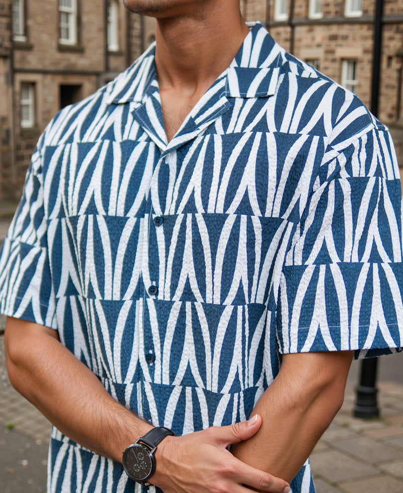 Blue Geometric Print Shirt