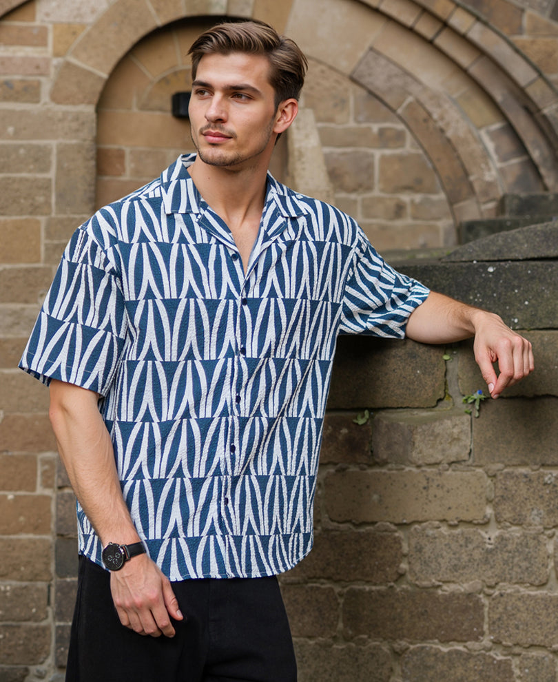 Blue Geometric Print Shirt